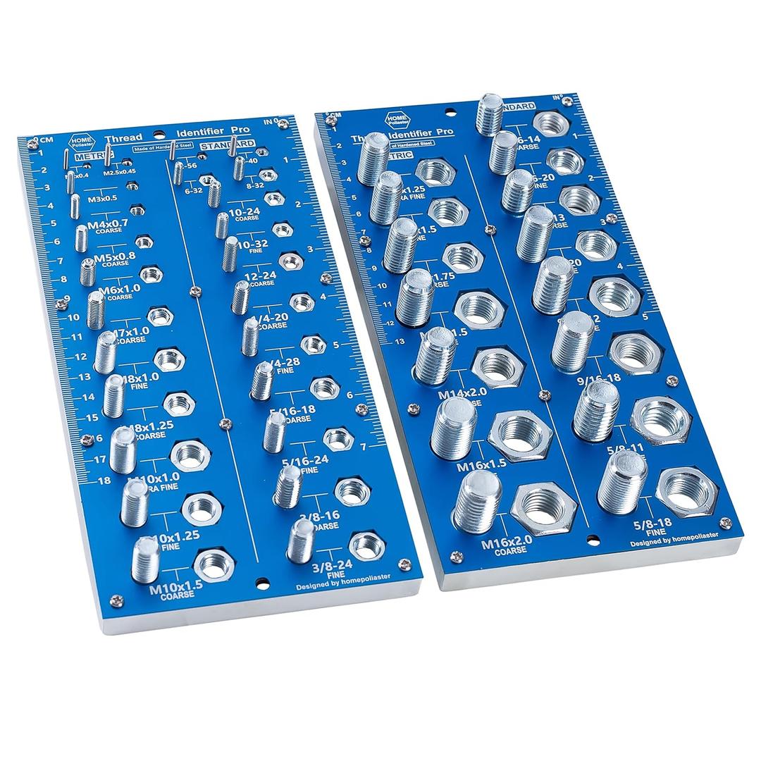 The Original HOME Poliaster 2-in-1 Thread Checker,Bolt and Nut Identifier Gauge,Nut and Bolt Thread Checker,40 Size Hardened Steel (2 Pcs Blue)