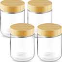 Set of 4 480ml Leakproof Glass Storage Jars with Bamboo Lids Meal Prep Containers for Salad,Pudding,Snacks,Yogurt