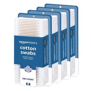 Amazon Basics Double-Tipped Cotton Swabs for Personal Hygiene and Baby Care, 2000 Count, 4-Pack of 500 Count