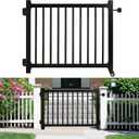 Deck Gate, 36"x 45" Adjustable Aluminum Outdoor Gate 1" Round Pipe with Latch, Auto Closing Hinges and Black Rustproof Powder Coated for Patios, Porch, Gardens Indoor Pet Protected