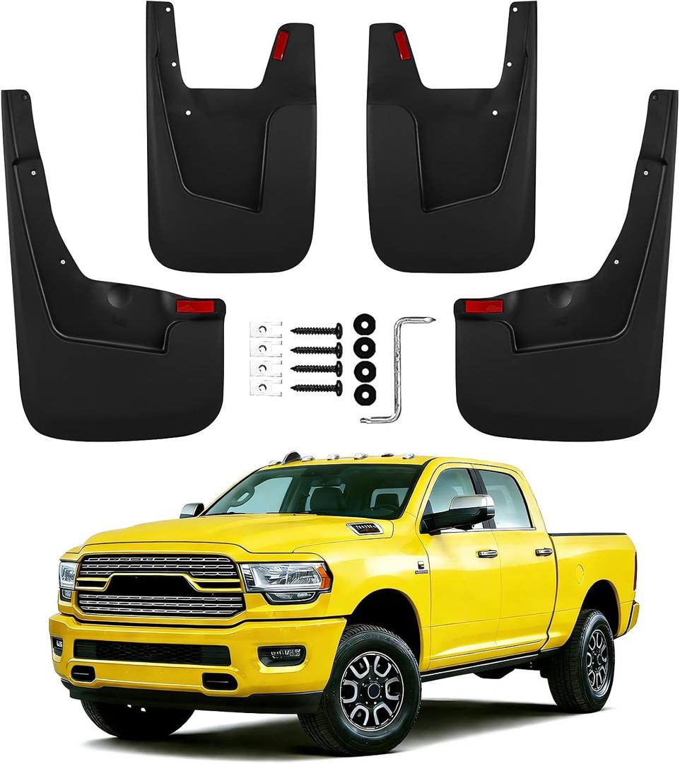 Mud Flaps Splash Guards Compatible with 2019-2026 Ram 1500,Front and Rear Mud Guards Fender Flares for Ram 1500 Accessories (Without Fender Flares) 4 Piece Set Black Textured Finish