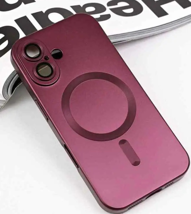LEKEVO Magnetic for iPhone 16 Plus Case [Compatible with MagSafe][Built-in Camera Lens Protector] Slim Soft Silicone Bumper Shockproof Metallic Luster Phone Case (Burgundy)