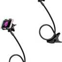 2 Pack Gooseneck Phone Holder for Bed and Desk, Flexible Long Arm Cell Phone Stand with Clamp Clip, Adjustable Overhead Bracket for Headboard, Bedside, Kitchen, or Office Use (Black)