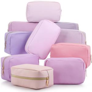 Sweetude 10 Pcs Makeup Bag Bulk for Women Preppy Gift PU Leather Cosmetic Bag Small Skincare Toiletry Pouch Mother Travel Cosmetic Pouch for Bridesmaid Bride Wedding Gift Favors (Purple)