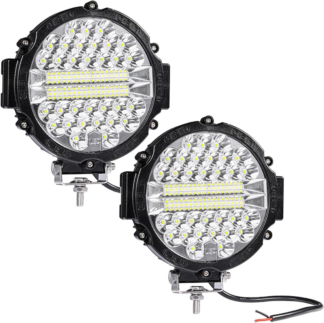 LED Off Road Lights pods 7 Inch 15000Lumen Bumper Round LED Light Bar 201W 12V 24V 6500K Tractor Driving Fog Flood Spot Beam Work Lighting for Pickup SUV ATV UTV Truck 2Pack