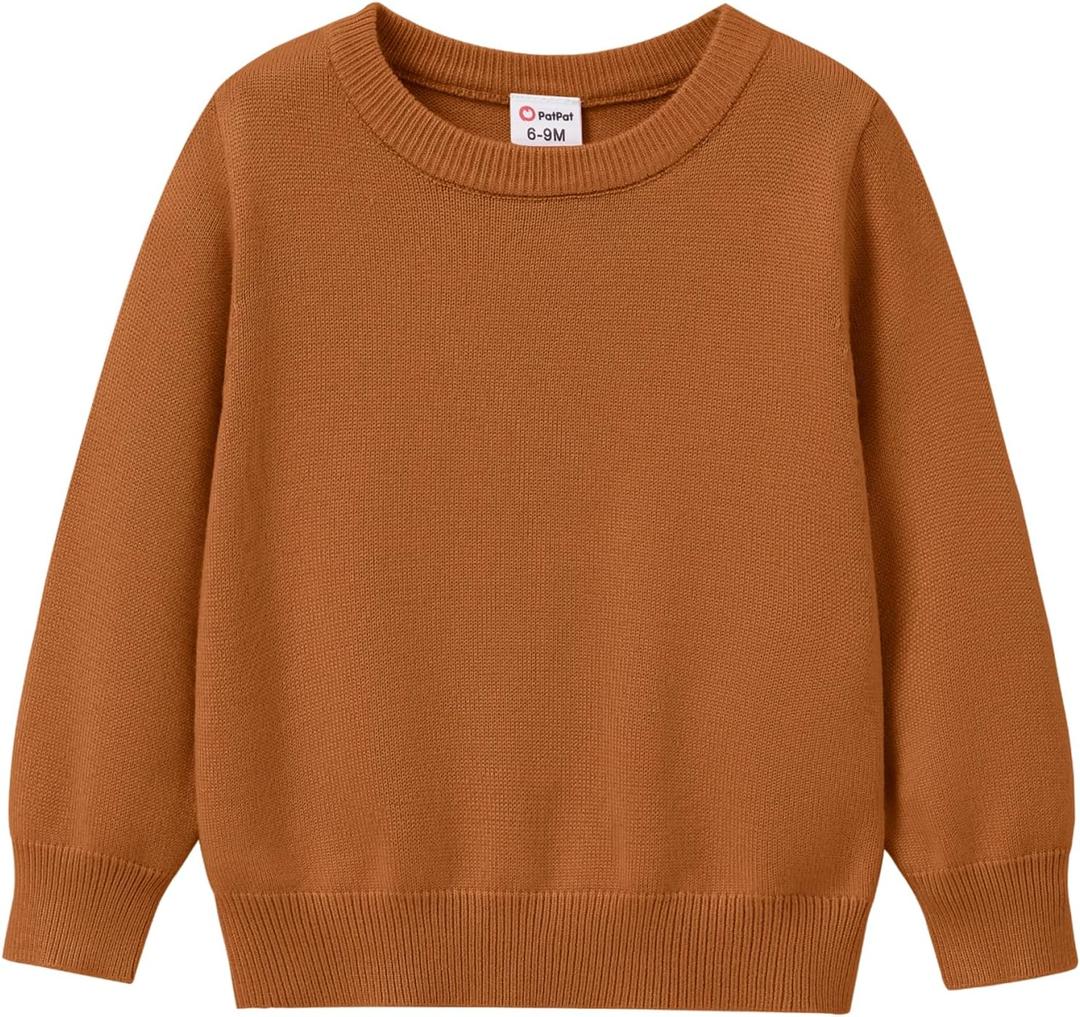PATPAT Baby Girls Boys Newborn Sweater Crewneck Pull Over Knit Solid Long Sleeve Fall Winter Clothes (3-6 Months, Light Tan)
