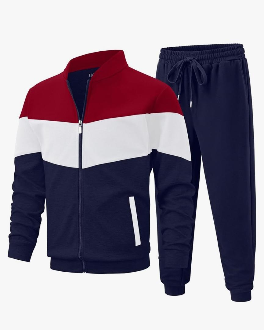 UOUA Men's Tracksuits Set Full Zip Jacket & Sweatpants 2 Piece Athletic Jogging Suits Casual Sports Color Block Outfit XL