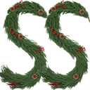 2 Pack 6FT Christmas Norfolk Pine Garlands with Pine Cone Real Touch Christmas Garland Artificial Greenery Garland for Fireplace, Table, Wall, Stairs, Outdoor Holiday Dcor