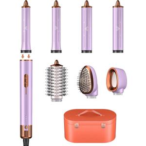 7-in-1 Negative ion Hair Dryer, air Styler Set, Coanda Effect auto Curling Iron, straightening Smoothing Brush, Constant Temperature no Heat Damage, with Premium Leather Storage case