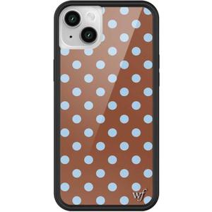 Wildflower Cases - Compatible with iPhone 13/14 | Protective Black Bumper, 6.5ft Drop Test Certified, Women Owned Small Business | Spots Aesthetic Trendy Cute | Polka Dot - Brown & Blue