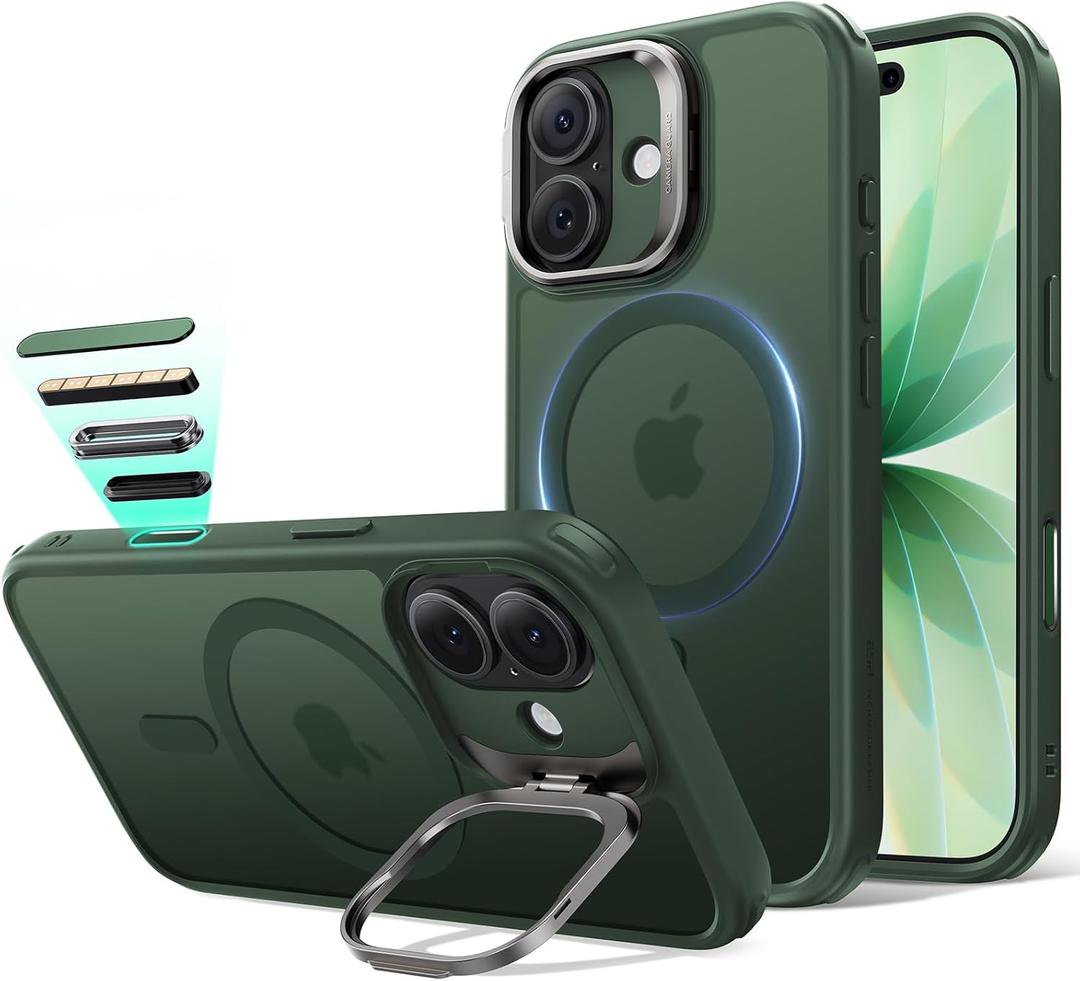 ESR for iPhone 17 Case with Stash Stand, Camera Control Cover Compatible with MagSafe, Military-Grade Drop Protection Magnetic Phone Case, Scratch-Resistant Back Cover,Frosted Green