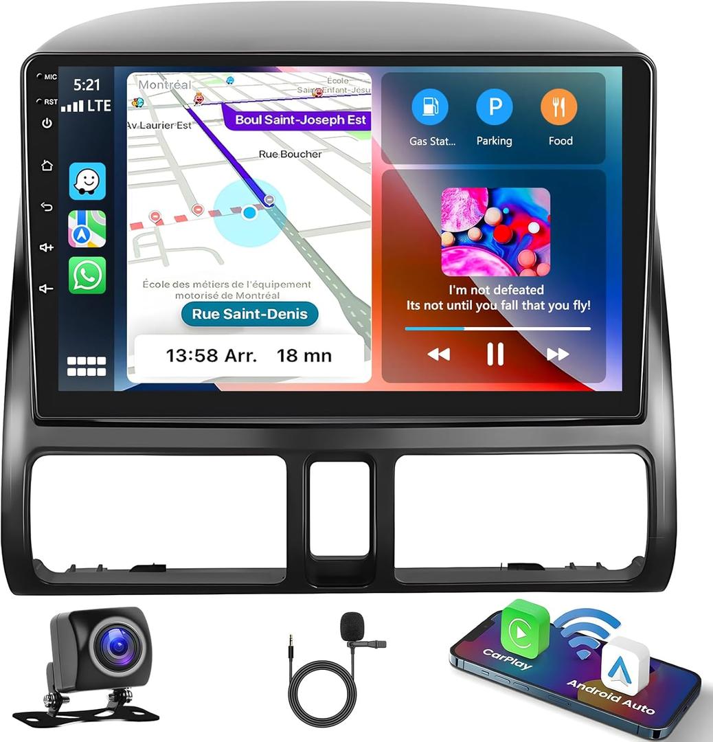 Podofo for Honda CRV 2002-2006 Wireless Apple Carplay Android Auto,9" Touchscreen Android Car Stereo Autoradio Head Unit with GPS Navigation HiFi WiFi Bluetooth RDS FM Backup Camera Mirror Link