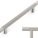 Amerdeco 10 Pack Brushed Satin Nickel Knurled Cabinet Pulls 5 Inch Hole Centers Kitchen Cabinet Handles Hardware Kitchen Handles for Cabinets Handles IH0006 (5"/128MM Hole Center)