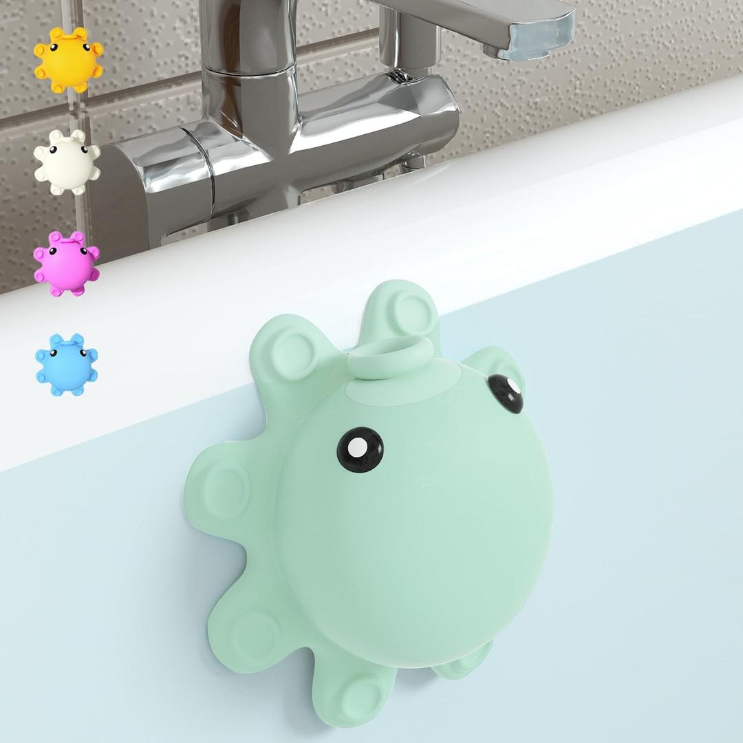 Bathtub Overflow Drain Cover - Silicone Bath Tub Drain Cover, Octopus Tub Overflow Drain Stopper with Suction Cups, Adds Inches of Water for Deeper Bath, Bathroom Spa Relaxing Accessory, Aqua Green (Squidward)