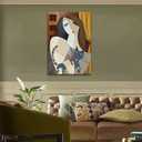 Picasso Style Woman with Cat Wall Art – Abstract Cubist Canvas Painting – Modern Home Décor Wall Art Prints – Gallery Wrapped Canvas Picture for Living Room Bedroom Office – 16x24