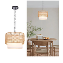 3-Light Hand-Woven Rattan Pendant Light Vintage, Farmhouse Boho Bamboo Pendant Lighting Fixture Small Retro Drum Wicker Rattan Pendant Light for Kitchen Island, Dining Room, Bedroom