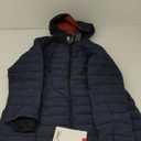HFX Women's Stretch 3/4 Lightweight Puffer Jacket Welt Hand Pockets Knit Cuff with Thumbhole Water Resistant 32" Coat, Marine Navy, X-Large