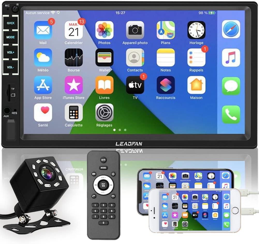 7" Car Stereo Double Din Touch Screen Car Radio Audio Receiver FM Radio Bluetooth Video Remote Control MP5/4/3 Player Android Phone Mirror Link USB/SD/AUX Hands Free Calling with Camera