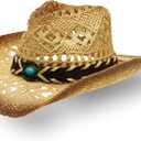 YOUBADU Western Straw Cowboy and Cowgirl Hats with Decorative Bands - Unisex Wide Brim Raffia Style Sun Hat