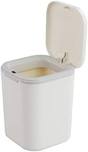 Xowine 0.5 Gallon Plastic Mini Push-Button Garbage Can, 2 L Desktop Mini Trash Can, White