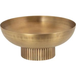 Kate and Laurel Rooks Ribbed Decorative Metal Bowl; 12 Inch Diameter; Brass; Modern Raised Fruit Bowl for Kitchen Counter or Use as a Key Bowl for an Entryway Table (Gold)