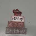 DIYDEC 4Pcs Christmas Wooden Tabletop Decoration Hot Cocoa Wooden Block Signs Gift Rustic Xmas Tiered Tray Decor Merry Christmas Centerpiece Sign Farmhouse Winter Table Home Party Decor