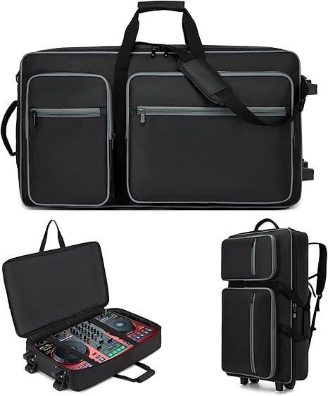 DJ Case with Wheels Compatible with DDJ FLX10/1000/1000SRT/REV7/REV5/SCLIVE 4,DJ Controller Case for Pioneer DJ Equipment,DJ Controller Bag with Multi-pocket for DJ Accessories,Soft DJ Backpack