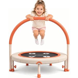 Happin 36'' Toddler Trampoline Indoor, Foldable Mini Trampoline for Kids Ages 2-6, ASTM Certified, Adjustable Handle, Safety Pad for Indoor & Outdoor, Baby Trampolines, for Boy & Girl