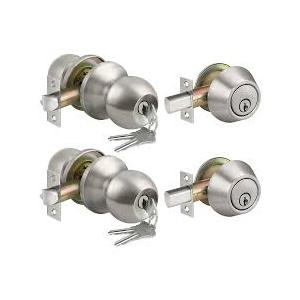 BESTTEN Keyed Same Exterior Door Knob and Single Cylinder Deadbolt Combo Set, Keyed Alike Entry Door Knobs with Lock and Keys for Entrance and Front Door, Satin Nickel