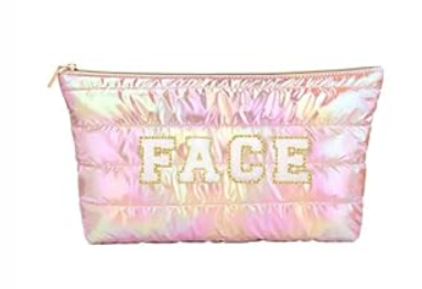 Hiroyuki Iridescent Makeup Bag, 14 inches Cosmetic Bag, Large Capacity Travel-Friendly Pouch (Face, pink)
