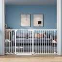 Extra Wide Baby Gate with Door 62-70 Inch Pressure Mounted, Auto Close Child Baby Gates for Doorways No Drill, Walk Through Dog Gate Indoor for The House, White
