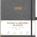 2026 Planner - Weekly and Monthly Planner 2026, 8.5"x11", Jan.2026 - Dec.2026, Leather Hardcover, 12 Monthly Tabs, Pen Loop, Elastic Closure, Pocket, Grey