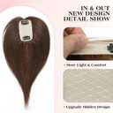 Real Human Hair Topper for Women, Clip in Short 8Inch Dark Brown Hair Topper with Real Scalp, Small Lightweight Secure Hold Topper for Thinning Hair/Receding Hairline, Seamless Blend Daily Wear