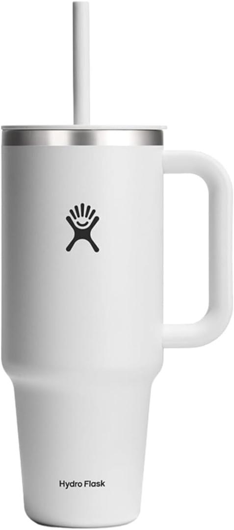 Hydro Flask Travel Tumbler with Handle, Lid and Straw - Insulated Stainless Steel in 40 Oz White