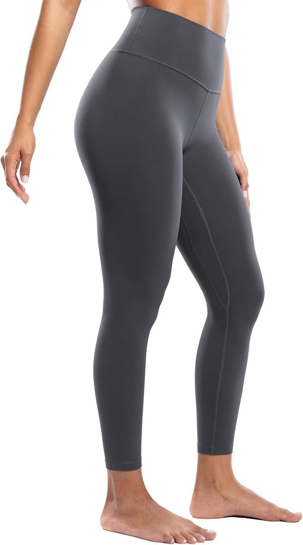 ENERBLOOM Workout Leggings for Women Yoga Pants 7/8 High Waisted Athletic Tights Silky Feeling Soft 25" Gym Activewear Lounge Grey Large