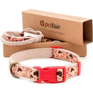 Pettsie Matching Dog Collar and Owner Friendship Bracelet  Adjustable for Small & Medium Dogs, Durable & Soft Hemp, Comfortable Fit, Strong D-Ring, Stylish Box, Red