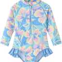 UMELOK Baby Girls One Piece Swimsuit Infant Bathing Suit Long Sleeve Rash Guard Swimwear with UPF 50+ Sun Protection, Size 4T