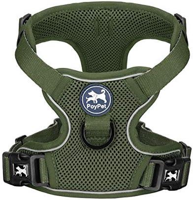 PoyPet Reflective Soft Breathable Mesh Dog Harness Choke-Free Double Padded Vest with Adjustable Neck and Chest(Military Green,XS)