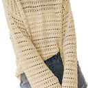 Sidefeel Womens Fall Sweaters 2025 Lightweight Casual Long Sleeve Crochet Hollow Out Knit Pullover Tops Clothing (Medium, Apricot)