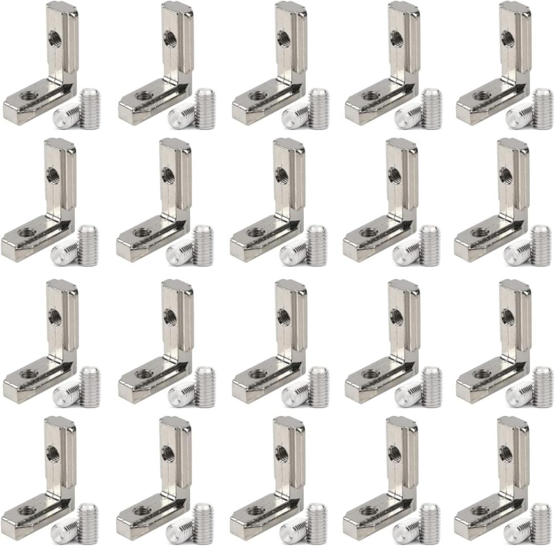 20pcs/lot 1" x 1" Aluminum Extrusion Profiles 1010 Series L-Shape Interior Corner Connector Joint Bracket with Screws for 10x10 Aluminum Profile 1 Inch x 1 Inch Extrusion Profiles Rail