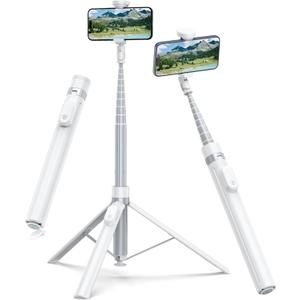 TONEOF 66" Automatic Phone Tripod with Magnetic Rechargable Remote,Selfie Stick 360 Vertical & Horizontal Rotatable,Stable for iPhone/Android(White)