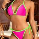 Tempt Me Women Plus Size Triangle Bikini Sets String Two Piece Halter Swimsuits with Tie Side Bottom (L)