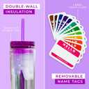 SKINNY TUMBLERS 4 Colored Acrylic Tumblers with Lids and Straws | Skinny, 16oz Double Wall Clear Plastic Tumblers With FREE Straw Cleaner & Name Tags! (Multicolor, 4)