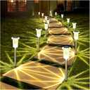 DenicMic Solar Lights Outdoor 10 Pack Waterproof 3000K Warm White LED Stainless Steel Stake Outside Lights for Yard Pathway Garden Driveway Walkway Landscape Path Lighting