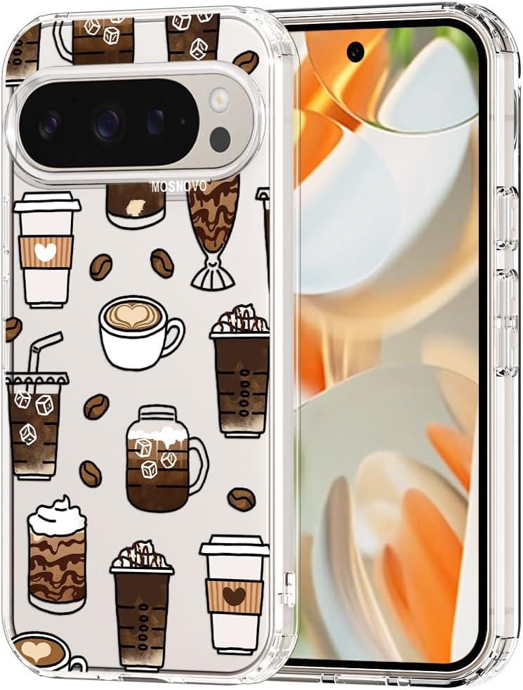 MOSNOVO Case for Google Pixel 9 Pro XL, [Buffertech 6.6ft Military-Grade Drop Protection] [Anti Peel Off Tech] Clear TPU Bumper Phone Case Cover Design - Coffee