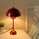 COSYLUX Modern Small Table Lamp for Bedroom, Cute Dome Shade Reflecting Light Reading Lamp for Living Room, Kid's Room, Study, Office, Beside Bedside Nightstand Desk Lamp (Coral Red/Burgundy)