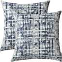 Jacquard Decorative Throw Pillow Covers for Couch Set of 2, 20x20 Inches, Navy Blue