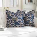 Modern Letter H Throw Pillow Covers 20x20 Inches, 1-Piece Chain Pattern Jacquard Decorative Pillow Cover, Luxury Chic Decor Soft Chenille Pillowcase for Couch Sofa Living Room Chair(Blue)