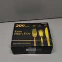 200 Count Heavy Duty Gold Plastic Silverware, 100 Forks, 50 Spoons, 50 Knives, BPA-Free, Heat Resistant, Disposable Plastic Utensils Set Cutlery Set, Plasticware Bulk