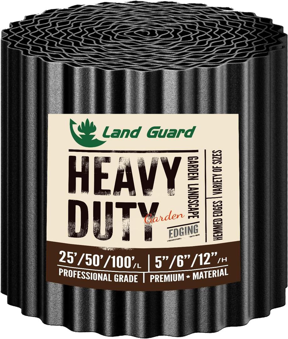 Land Guard Corrugated Garden Edging Border, 6" 100' Landscape Paver Edging, Tall Landscape Edging, Fence for Garden, Flower Bed, Lawn and Landscape Edging (Black)
